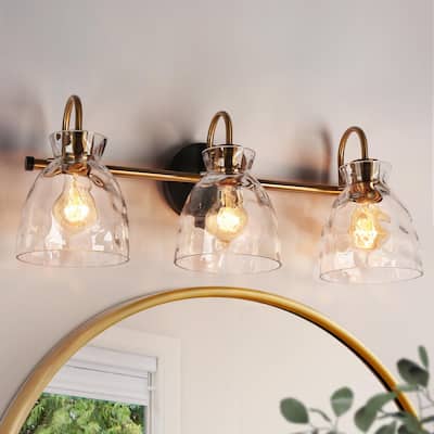 Elisie Modern 3-light Bathroom Vanity Light Glam Black Gold Sconce with Water Glass - L23" x W7.5" x H9"