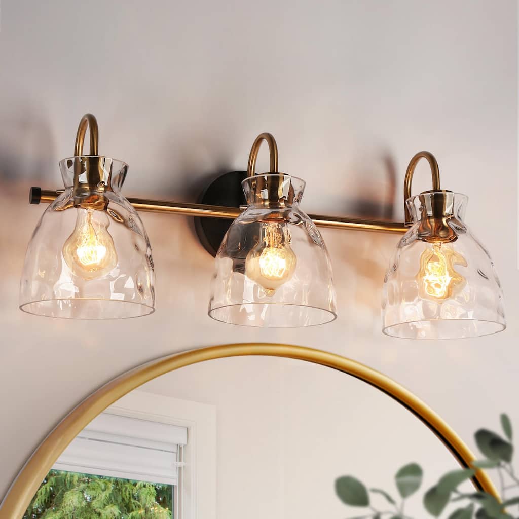Elisie Modern Glam 3-Light Linear Black Brass Hammered Glass Bathroom Vanity Light - L23" x W7.5" x H9"