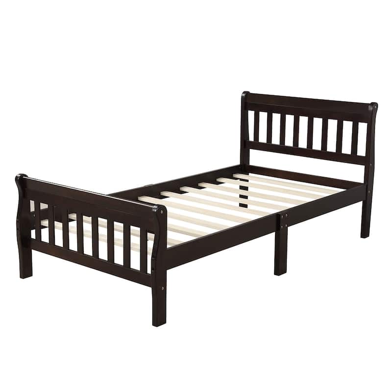 Wood Platform Bed, Bed Frame Panel Bed Mattress Foundation Sleigh Bed with Headboard/Footboard/Wood Slat Support