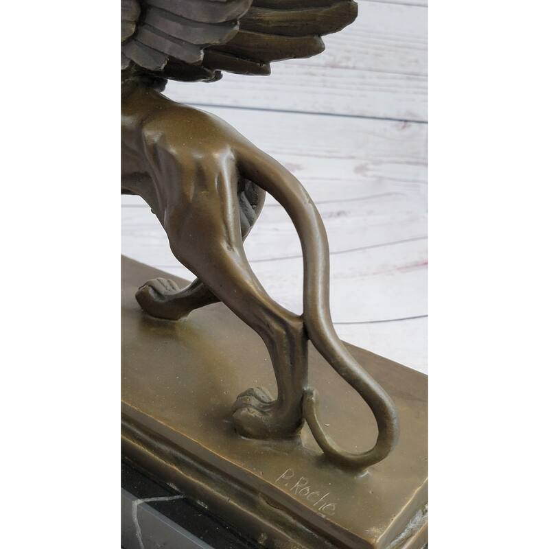 Welsh Dragon Griffin Mythological Creature Bronze Metal Statue Sculpture On Marble Base 9 Inches X 13 Inches