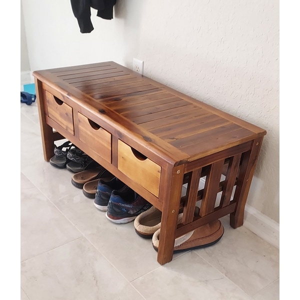 Brown International Caravan 3-Drawer Acacia Bench w/Arms 