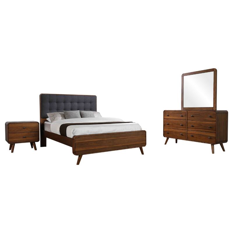 Ryb 4pc Bedroom Set w Cal King Bed, Walnut Brown, Dark Gray Upholstery