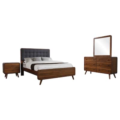 Ryb 4pc Bedroom Set w Cal King Bed, Walnut Brown, Dark Gray Upholstery