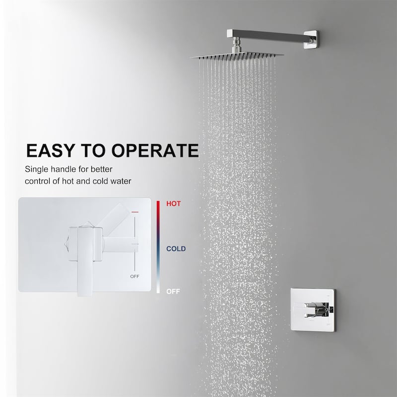 PROOX Wall Mount Square Shower Trim Kit with Single-Spray Shower Head