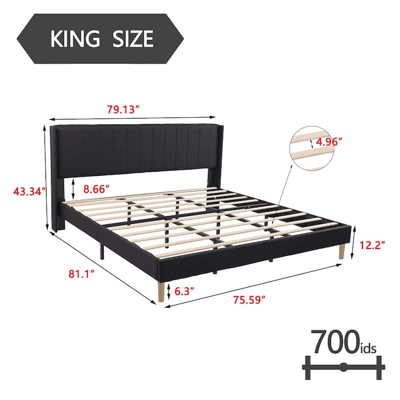 Alazyhome Upholstered Platform Bed Frame - Black - King