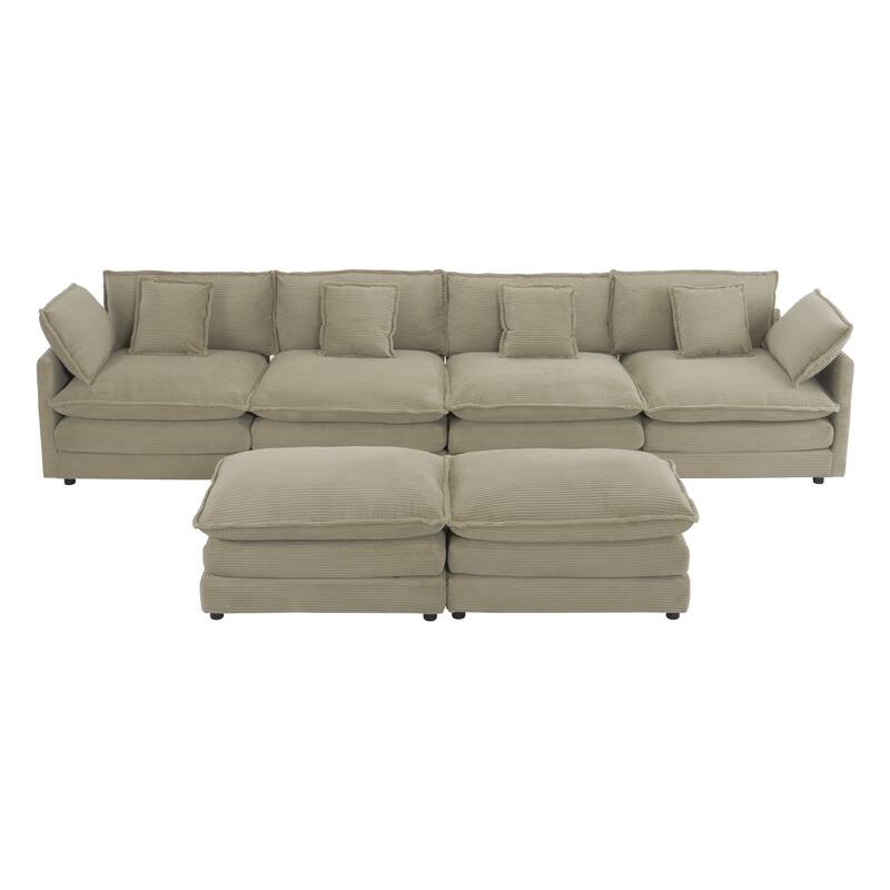 149.6" Corduroy U-Shaped Sectional Sofa with 2 Ottomans and Storage Pockets