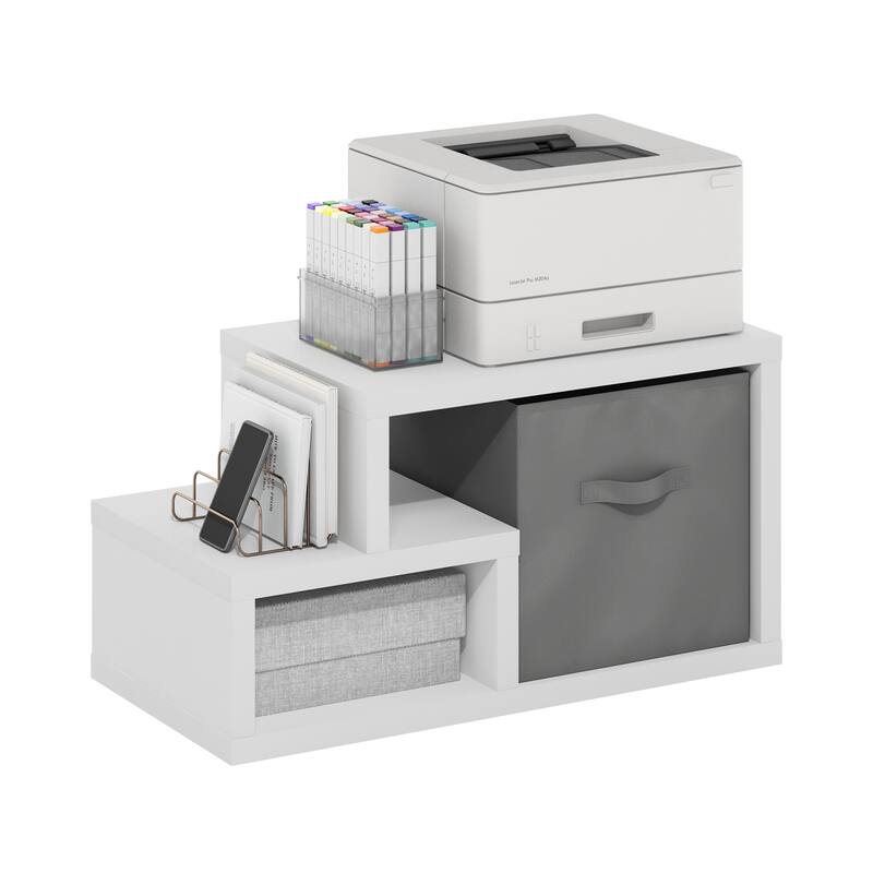 Furinno Viola Multipurpose Shelf with Storage Bin, Dark Oak/Black