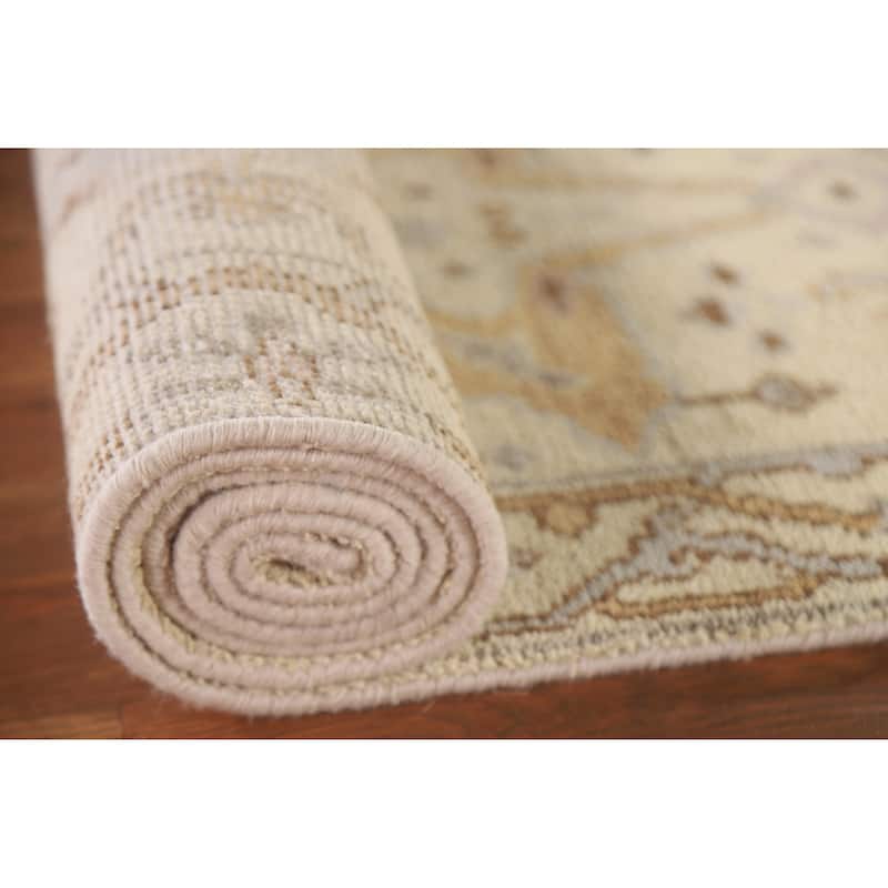 Floral Oushak Style Runner Rug Hand-knotted Wool Carpet - 2'6"x 9'10"