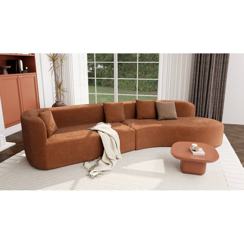 Modular Curved Sectional Sofa, Chenille Fabric Sofa with 4 Pillows, High-Density Compressed Sponge Deep Seat Sofa
