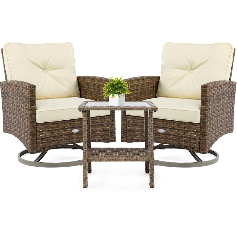 Moasis 3-Piece Wicker Patio Outdoor Swivel Chair - 3 PCS - Beige
