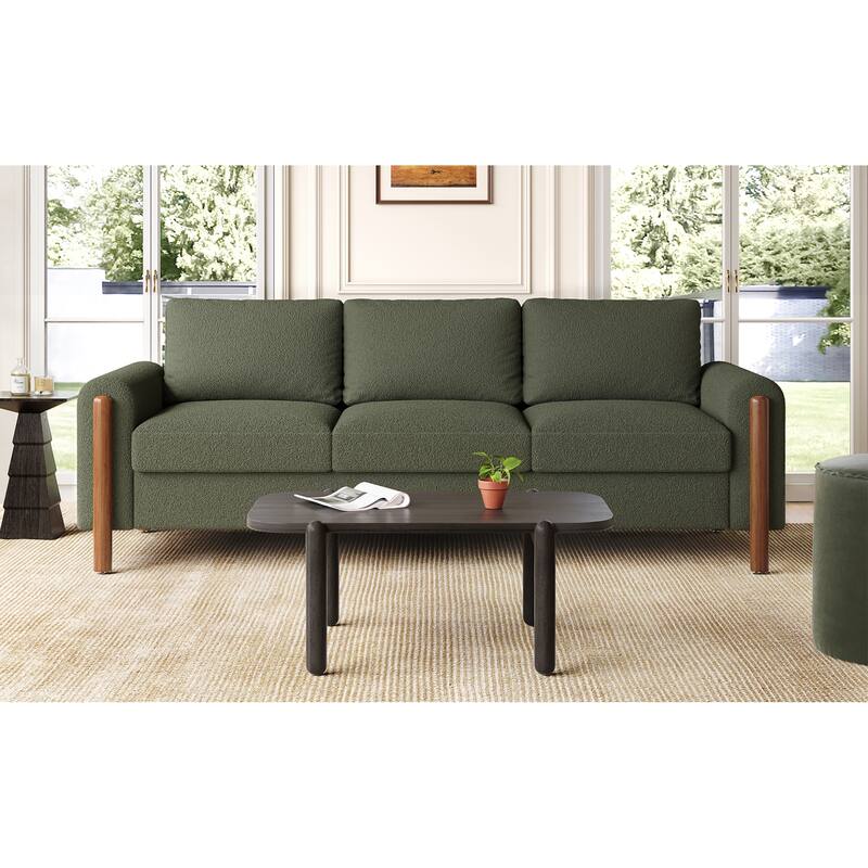 Roomfitters 84" 3-Seater Sofa, Teddy Velvet Couch with Integrated Solid Wood Legs and Curved Arc Armrests