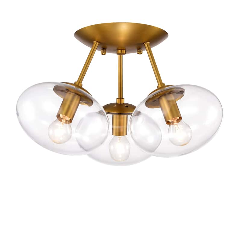 Tashan Aged Brass 3-Light Globe Clear Glass Shade Semi-Flush Mount