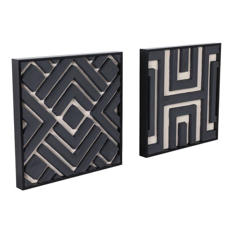 Decorative Geometric Canvas Wall Decor - Set of 2, 20", Black & Cream