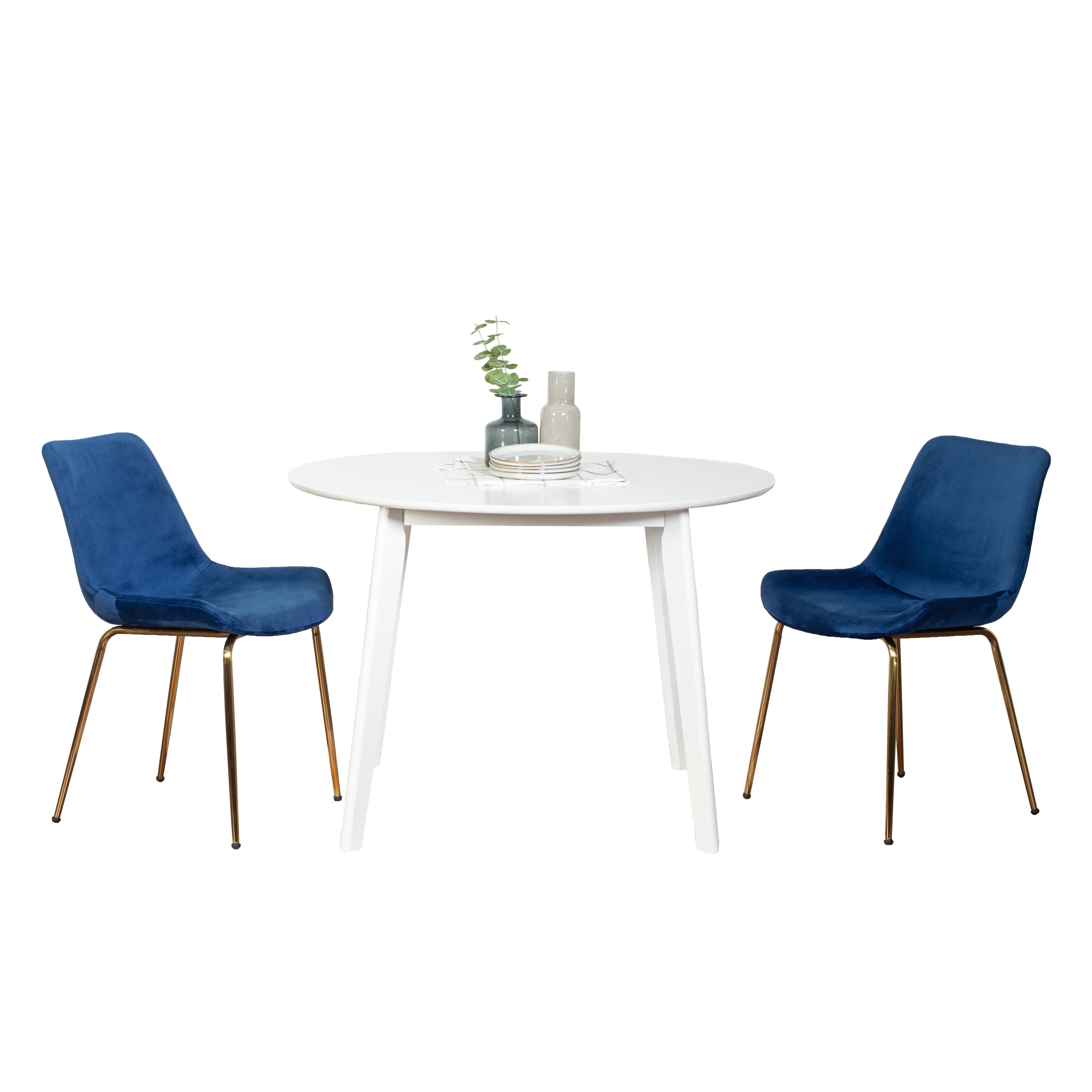 3-Piece Round Dining Table & Chairs Set with White Table & 2 Velvet Chairs for Living Room, Breakfast Nook