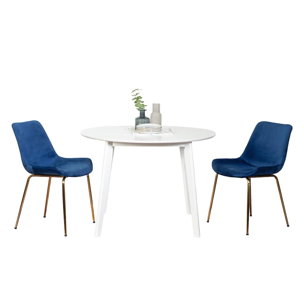 3-Piece Round Dining Table & Chairs Set with White Table & 2 Velvet Chairs for Living Room, Breakfast Nook