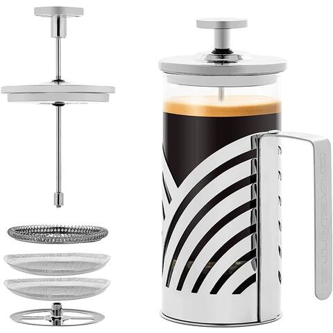 Ovente French Press 12 Ounce Coffee & Tea Maker, 4 Level Stainless Steel Filter System, Silver