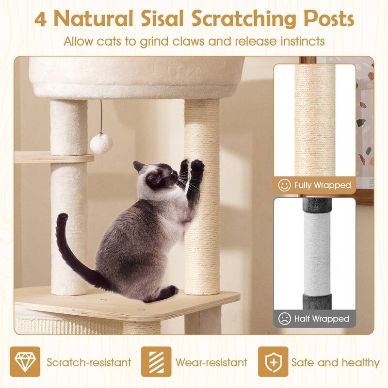 Gymax 56'' Tall Cat Tree Wooden Kitten Tower w/Sisal Scratching Posts
