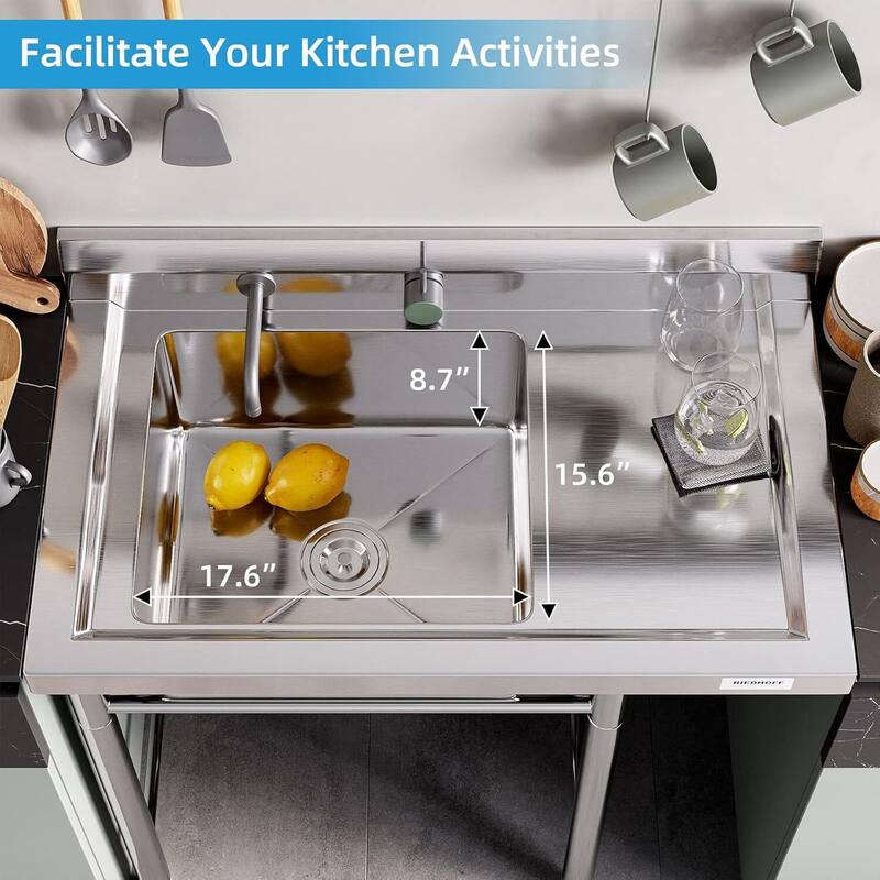 36 Inch Free Standing Single Bowl Kitchen Utility Sink,
