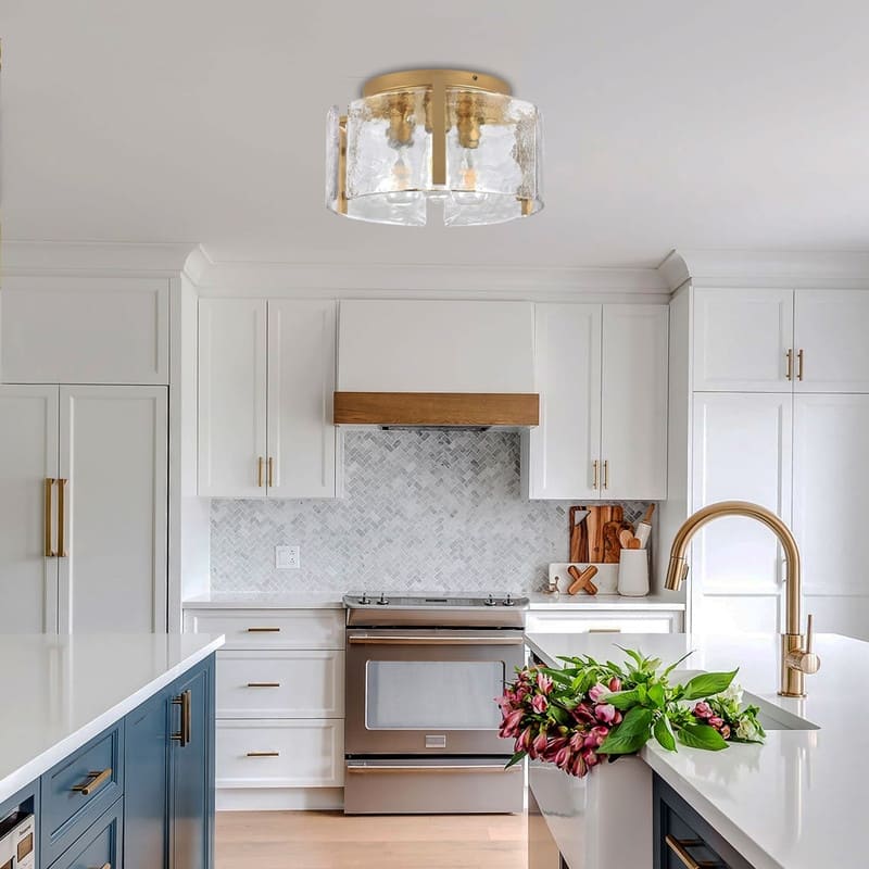 3 Light flush mount ceiling light gold ceiling light fixture glass, metal hallway lighting - 15