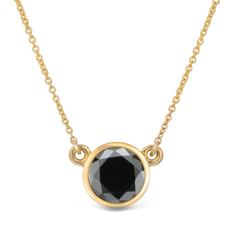 Auriya 14k Gold 3/4ctw Bezel-set Solitaire Black Diamond Necklace - Yellow