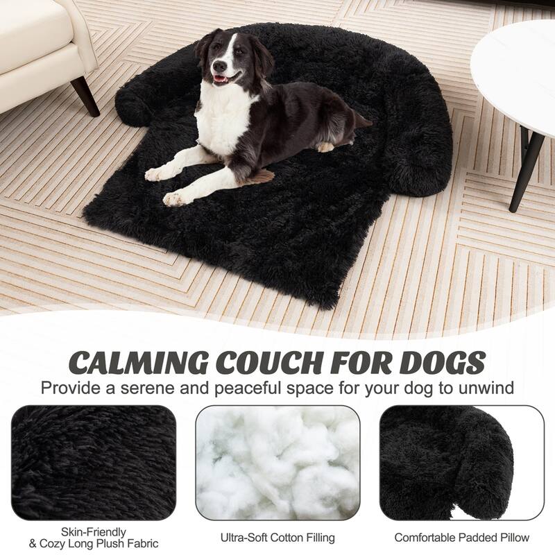 Costway Plush Calming Dog Couch Bed with Anti-Slip Bottom Plush Mat