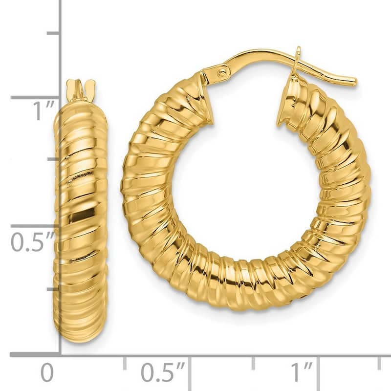 Curata 10k Yellow Gold 24x5mm Spiral Round Hoop Earrings