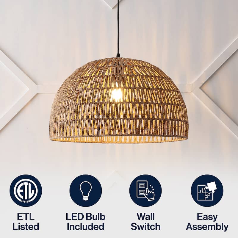 Jigu 1-Light Woven Rattan/Iron LED Pendant, by JONATHAN Y