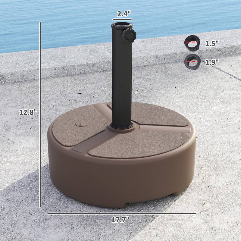 Outsunny Brown HDPE & Metal Umbrella Base Fits 1.5"–1.9" Poles, Up to 9.2’ Diameter, Sand/Water Fillable - Φ17.7" x 12.8" H
