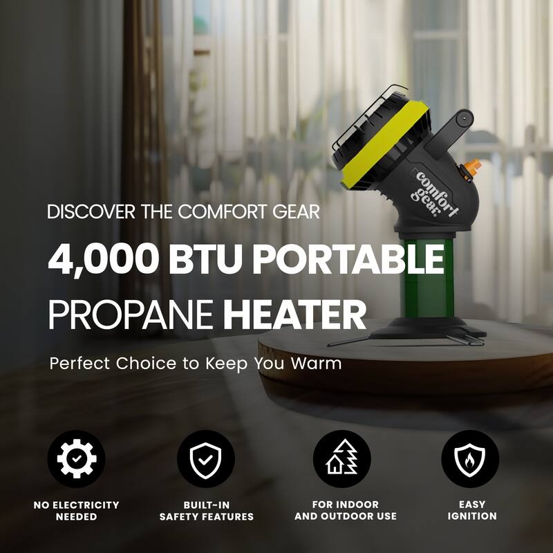 Comfort Gear Portable Propane Heater, Indoor Safe, 4000 BTU, Fits 1 lb LP Tank - 7.68