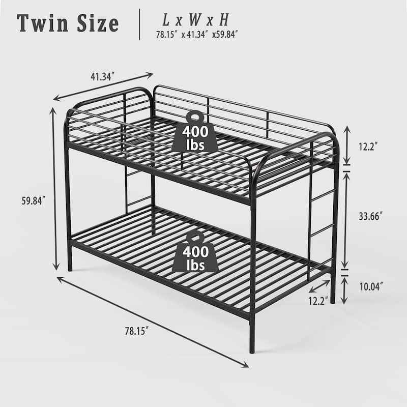 Metal Bunk Bed Twin Over Twin, Heavy Duty Bunk Beds with 2 Ladders and Full-Length Guardrai, No Box Spring Needed