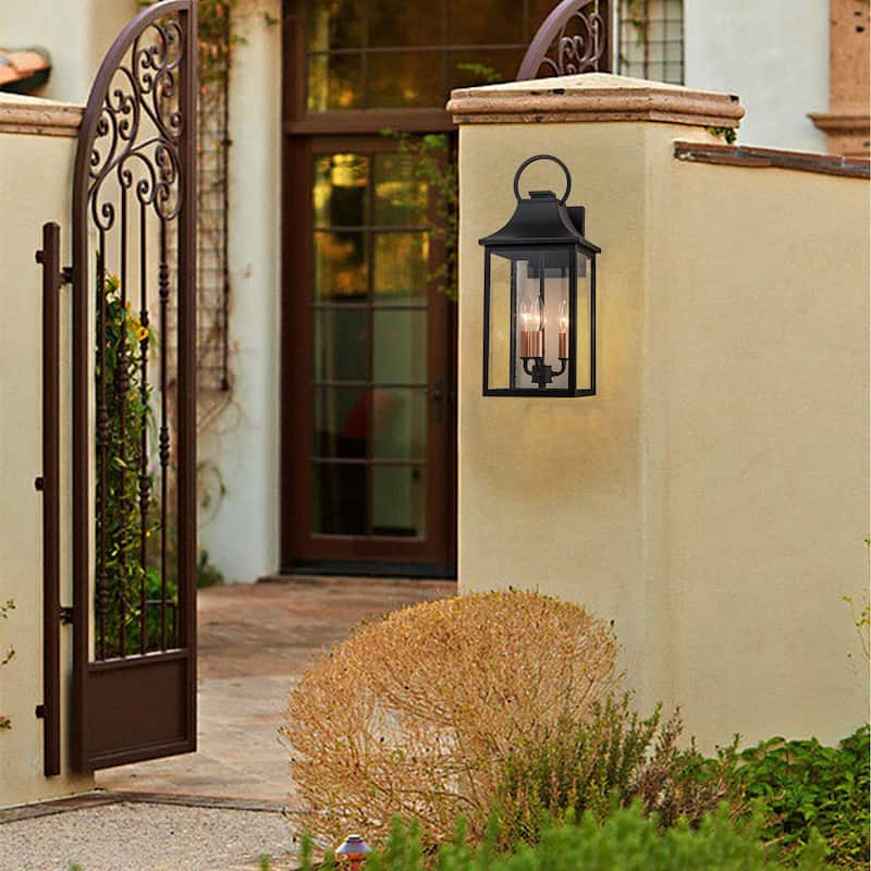 18" Black Gold Outdoor Wall Sconce with Seeded Glass