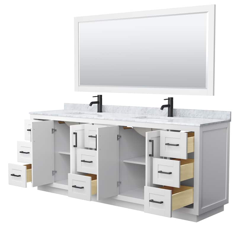 Miranda Double Vanity Set, White Carrara Marble Top, 70-Inch Mirror