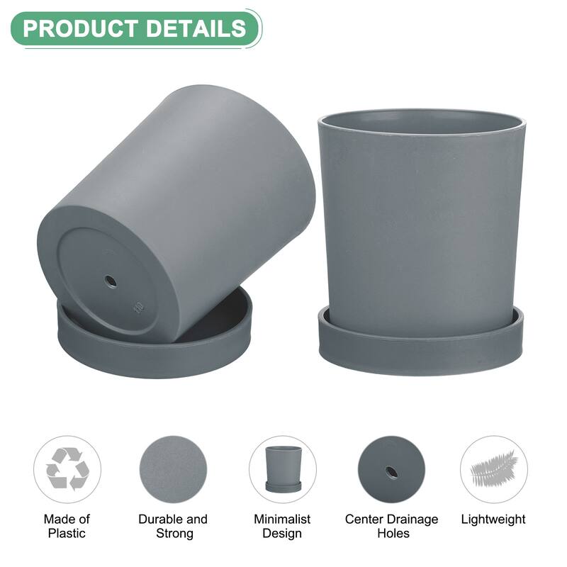 2-Pack Plant Pots, 4.5 Inch Plastic Pots with Drainage Holes - Grey