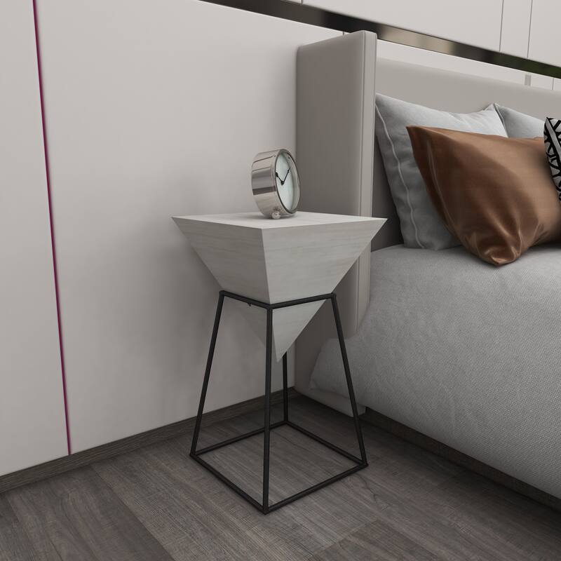 Minimalist Wood Inverted Pyramid Geometric Accent Table with Metal Stand - White or Black