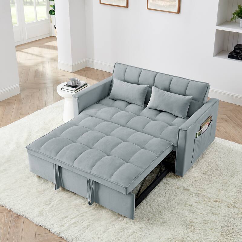 54.33 inch versatile foldable sofa bed in 3 lengths, modern sofa velvet pull-out bed, adjustable back