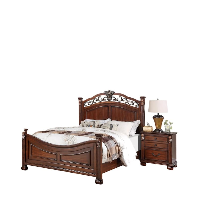 Formal Traditional Dark Cherry Color 1pc Eastern King Size Bed Tufted Faux Leather Headboard Footboard Bedframe