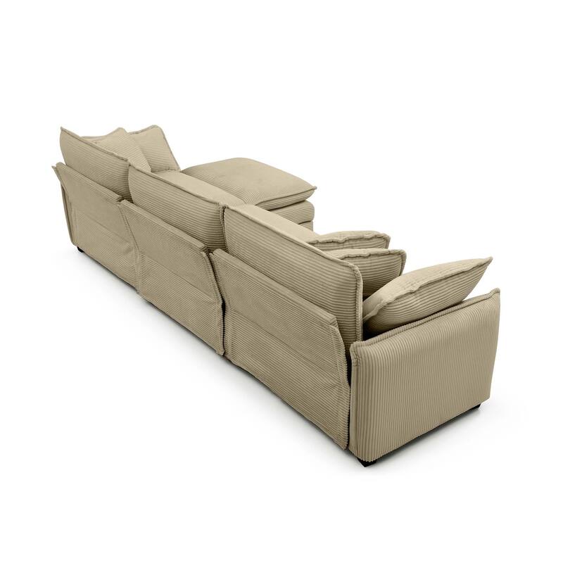 150.38" Modern L-Shaped Modular Sectional Sofa for Living Room, Corduroy Oversized 3-Seater Couch with Movable Ottoman