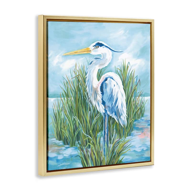 Stupell Coastal Heron Bird Framed Floater Canvas Wall Art Design By Diane Kater