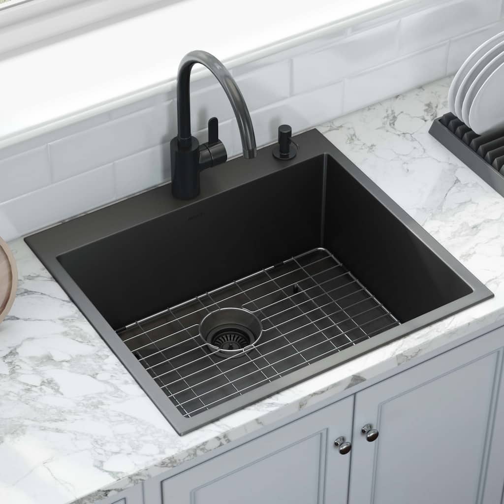 Ruvati 25 inch Gunmetal Black Stainless Steel Workstation Drop-in Topmount Kitchen Sink Single Bowl - 25" x 22" - 25" x 22"