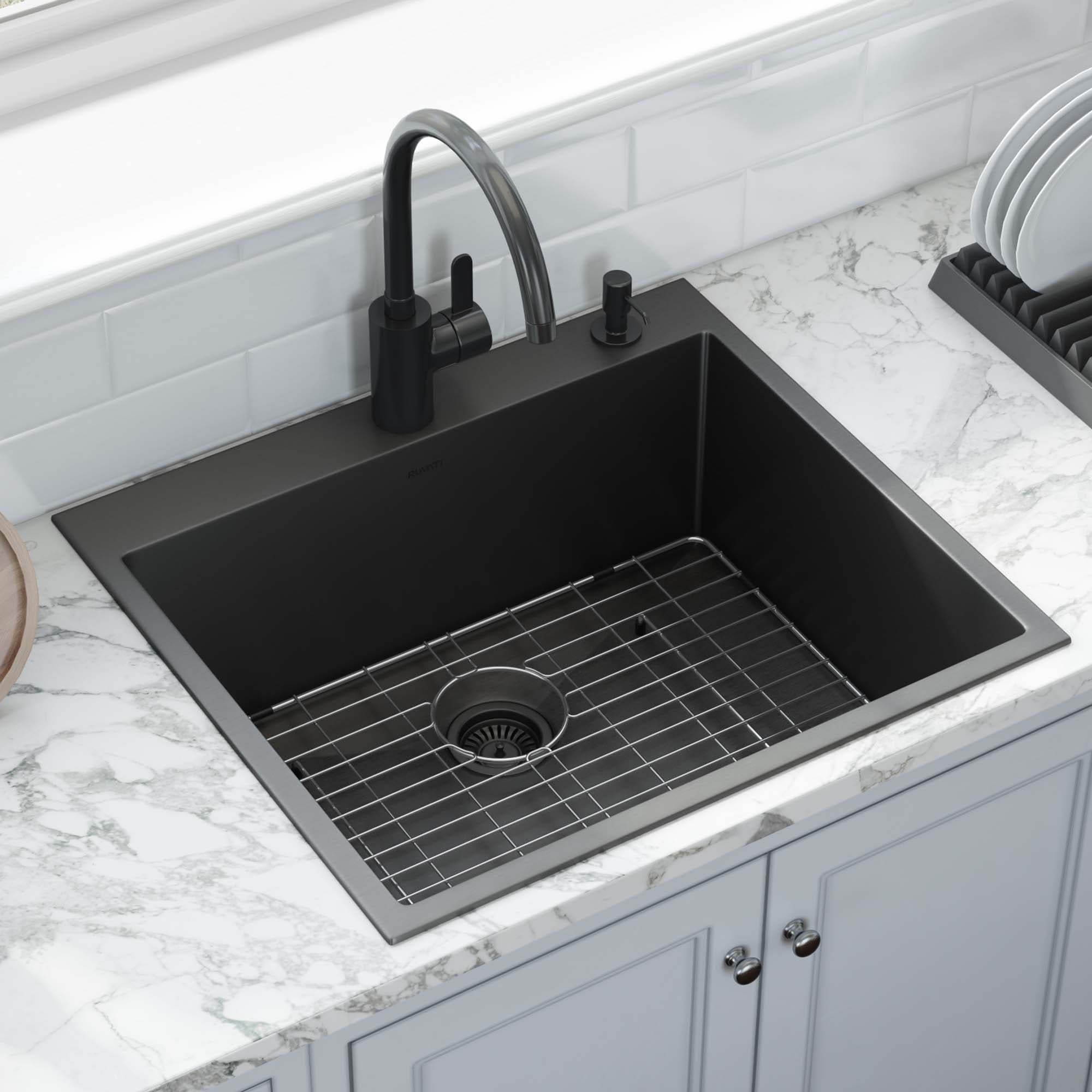 Ruvati 25 inch Gunmetal Black Stainless Steel Workstation Drop-in Topmount Kitchen Sink Single Bowl - 25" x 22" - 25" x 22"