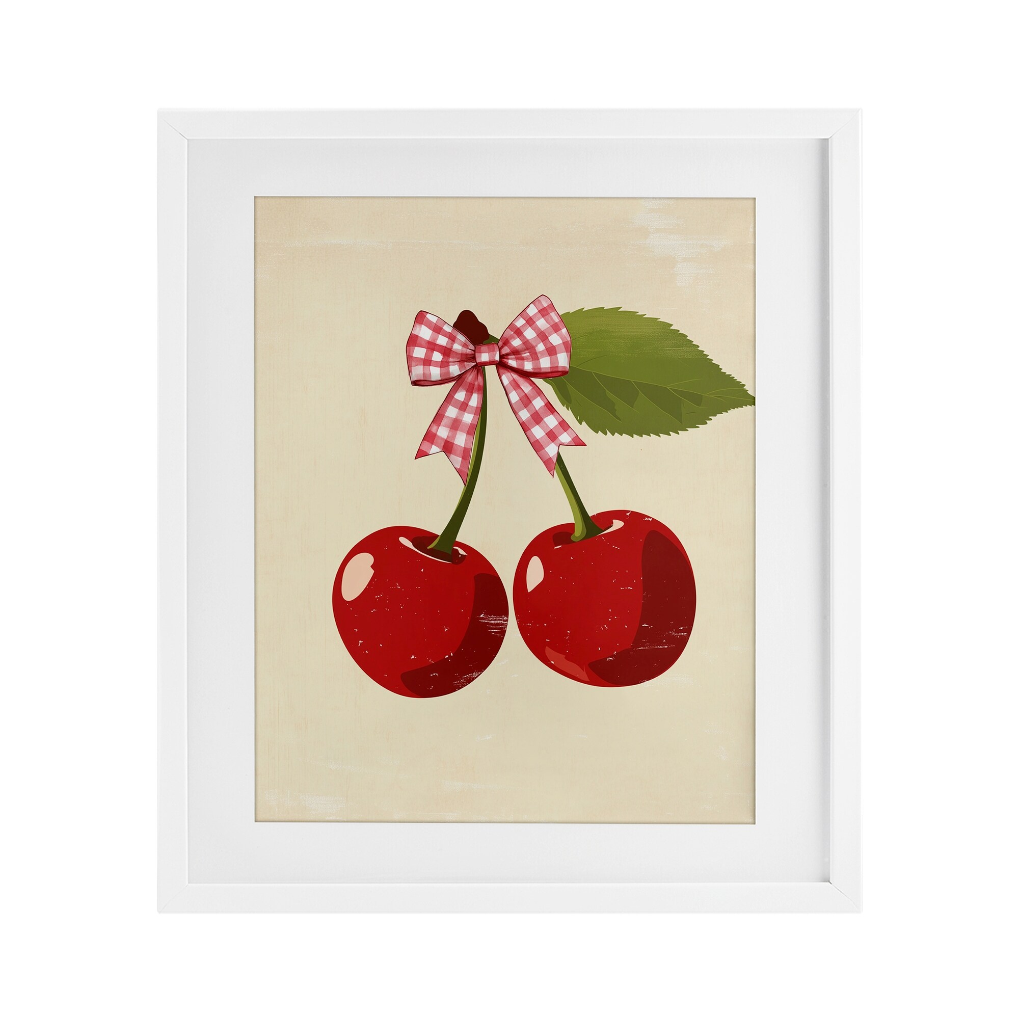 Stupell Cherries with Pink Plaid Bow Under Glass Framed Design By Christine Simpson Art