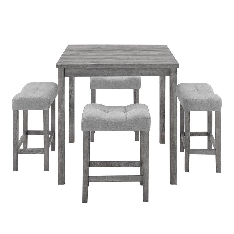 5-Piece Dining Table Set with Bar Table, Kitchen Table Set, Breakfast Table Set with 4 Ergonomic Stools for Dining Room