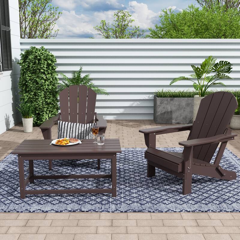 Laguna Hdpe All Weather Outdoor Patio Foldable Adirondack Chairs Conversation Set (3-Piece Set) - Dark Brown