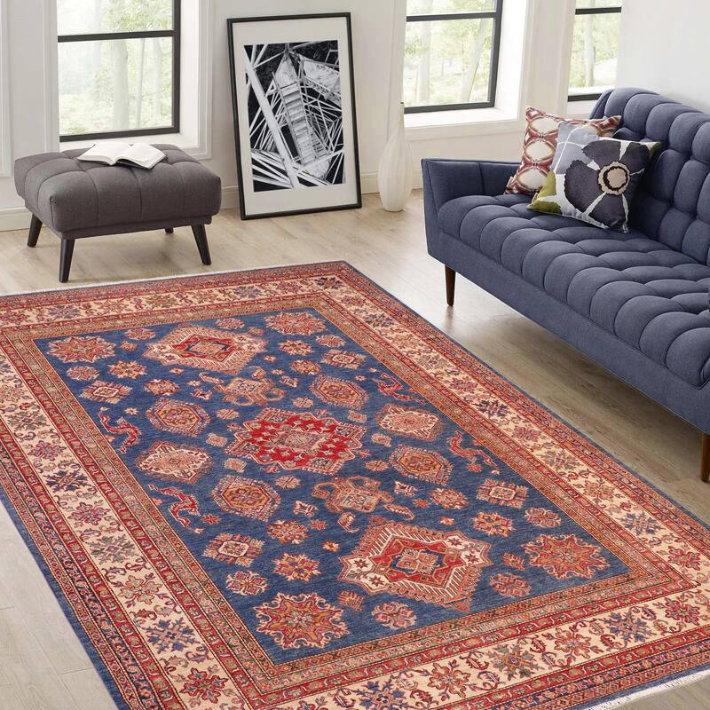Rustic Super Kazak Sawyer Blue/Beige Hand Knotted Wool Rug - 8'3'' x 10'0''