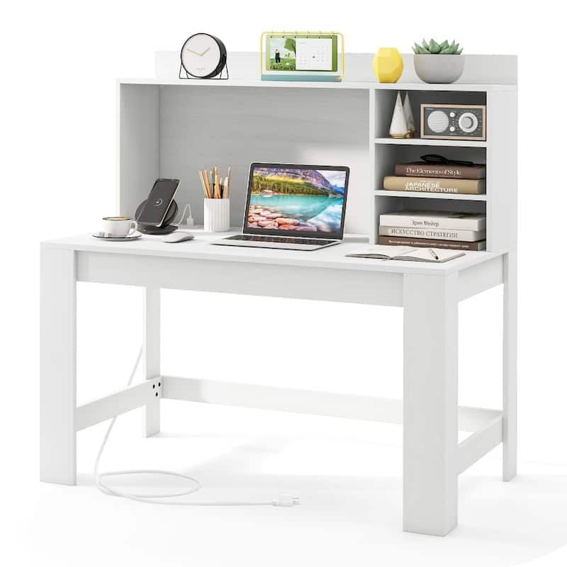Gymax Home Office Computer Desk Study Table Writing Workstation Hutch - White