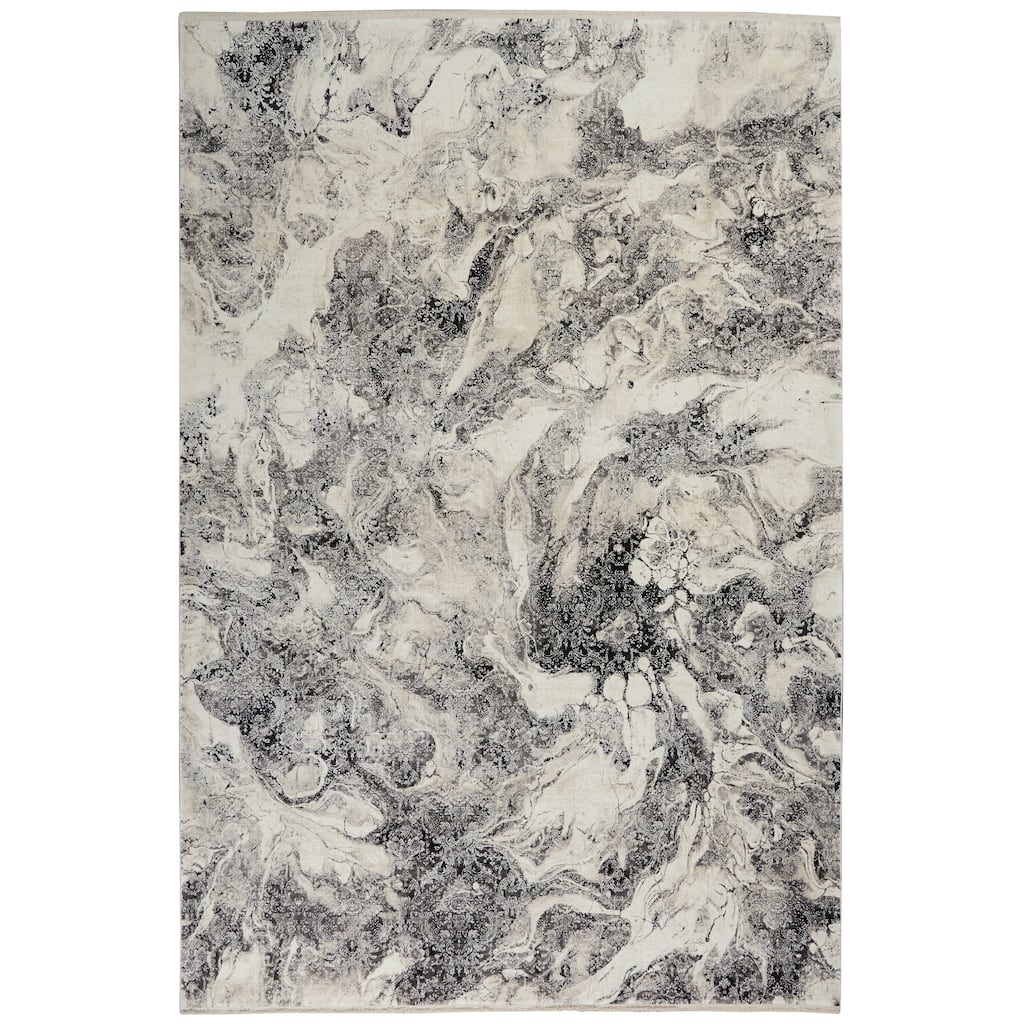Calvin Klein Balian Abstract Silver/Black Area Rug