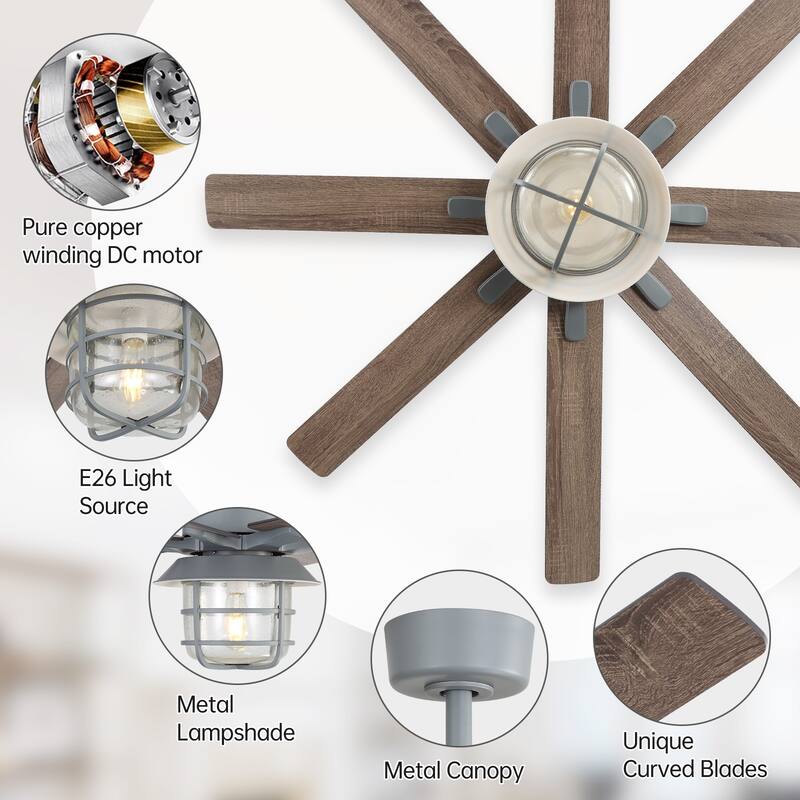 52/66-In Farmhouse Style Industrial Windmill Large Ceiling Fan with Light and Remote