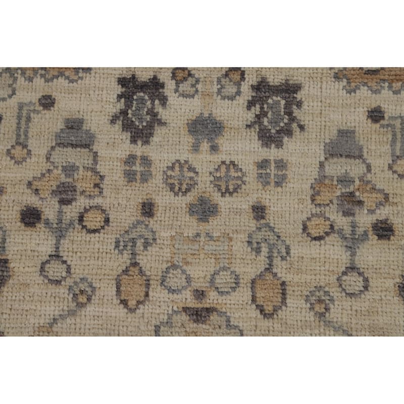 Vegetable Dye Beige Oushak Turkish Runner Rug Hand-Knotted Wool Carpet - 3'2" x 11'10"