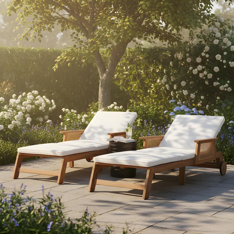 Christopher Knight Home - Zay Outdoor Acacia Wood Adjustable Chaise Lounge Set with 16" Lightweight Concrete Side Table