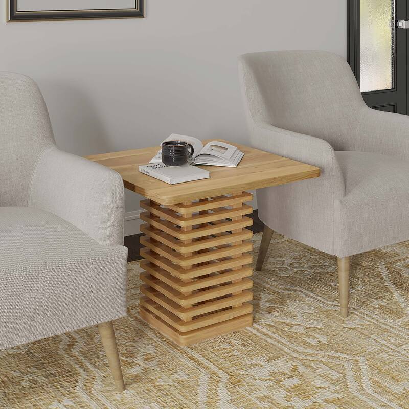 Wilton Handmade Lattice Base Wood Side Table, 22"W x 22"D x 24"H, Light Brown Finish by Sevita - 22"W x 22"D x 24"H - Wood/Acacia - 22"W x 22"D x 24"H - Green/Gold